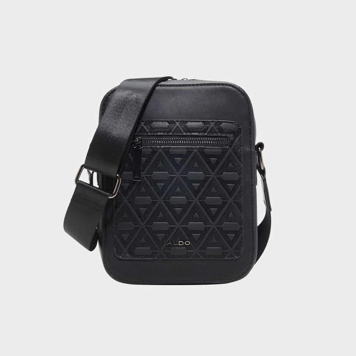 Bolsa Tiracolo ALDO Preta com Painel Texturizado e Fecho Zip