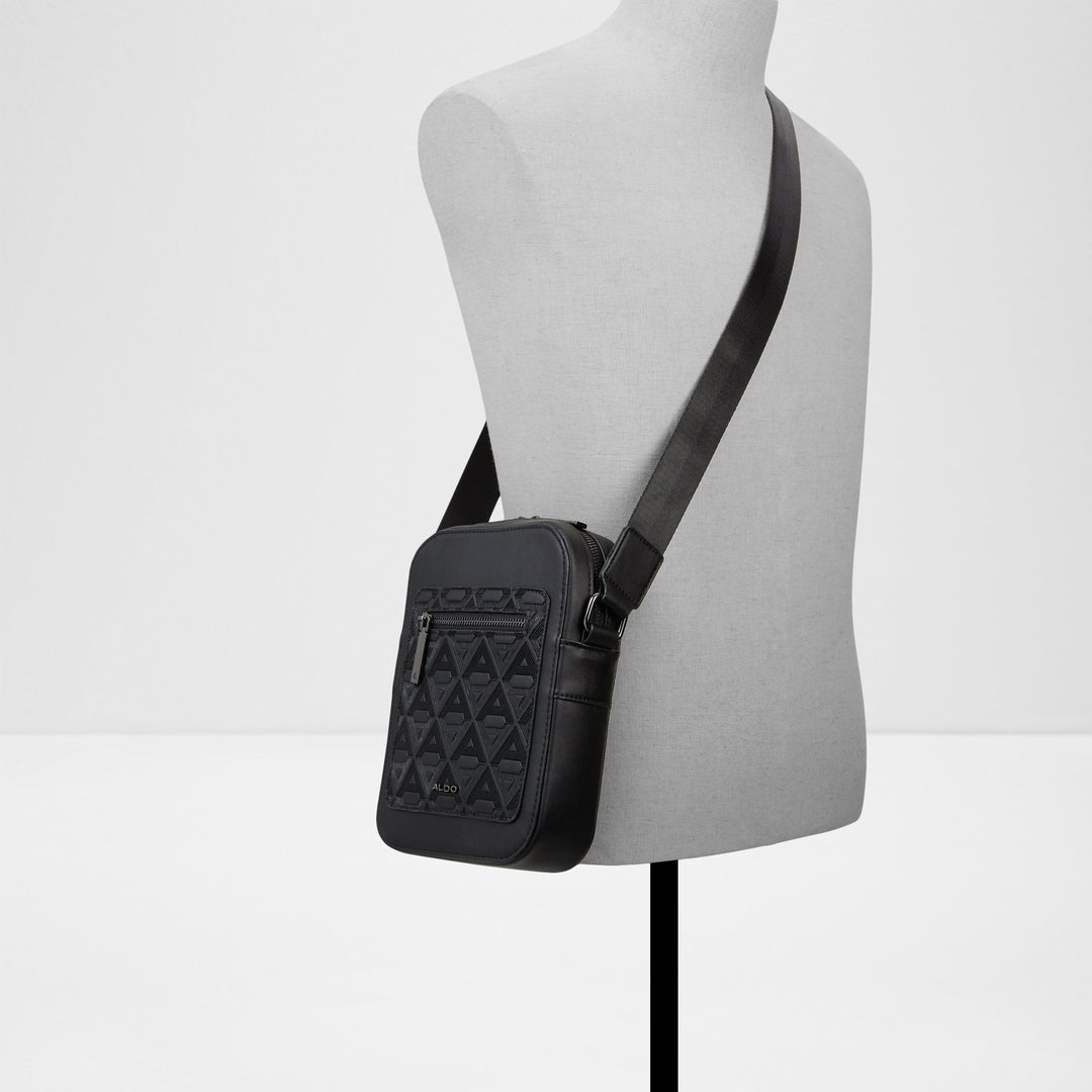 Bolsa Tiracolo ALDO Preta com Painel Texturizado e Fecho Zip