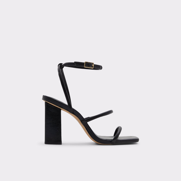 Sandálias em pele preto, salto em bloco - NATAYLA