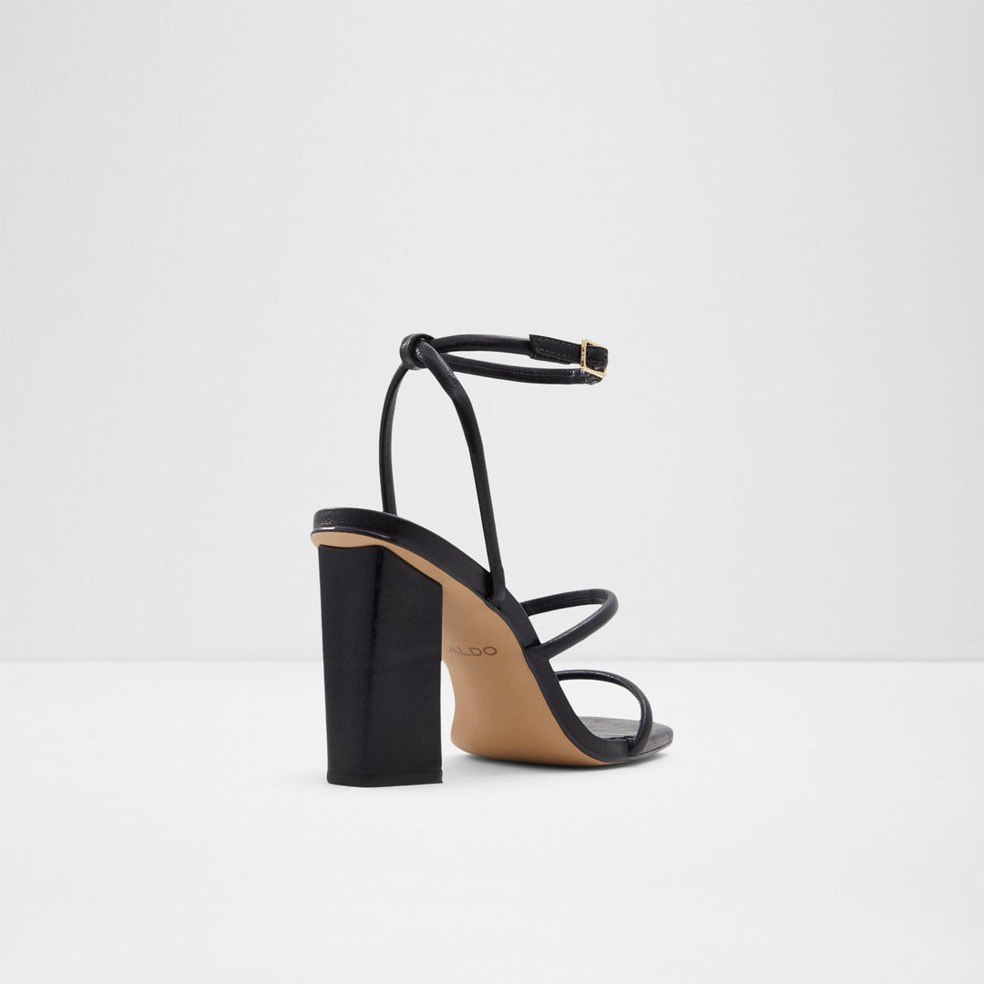 Sandálias em pele preto, salto em bloco - NATAYLA