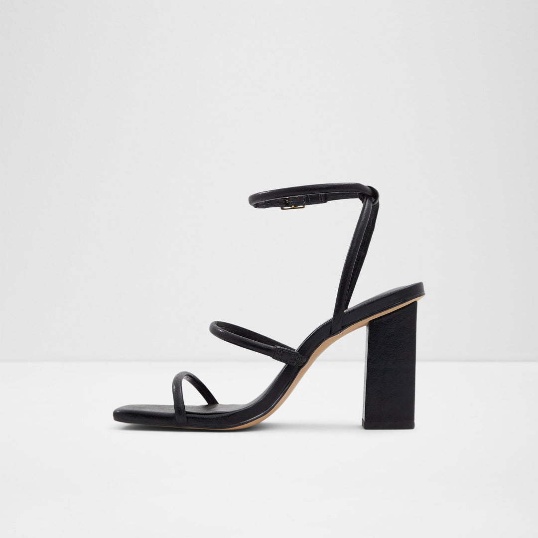 Sandálias em pele preto, salto em bloco - NATAYLA