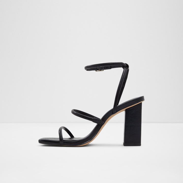Sandálias em pele preto, salto em bloco - NATAYLA