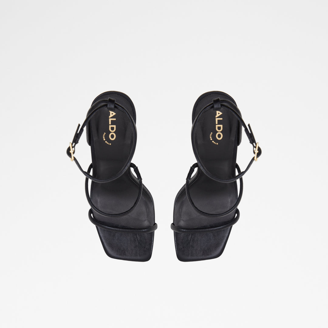 Sandálias em pele preto, salto em bloco - NATAYLA