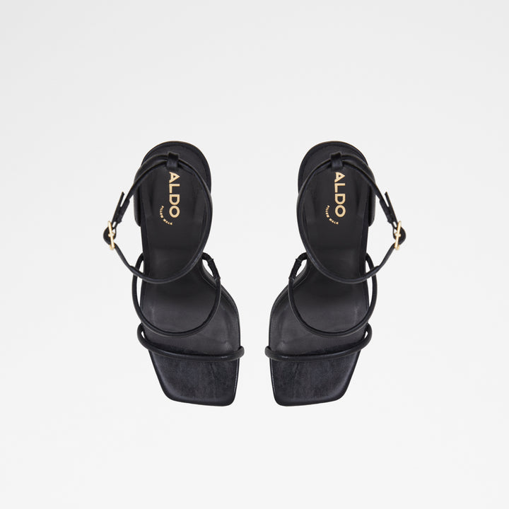 Sandálias em pele preto, salto em bloco - NATAYLA