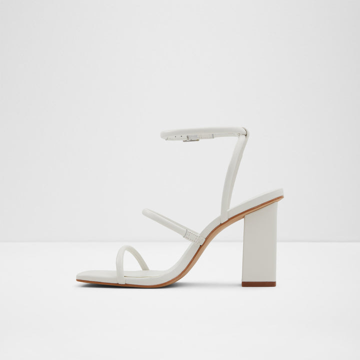 Sandálias em pele branco, salto em bloco - NATAYLA