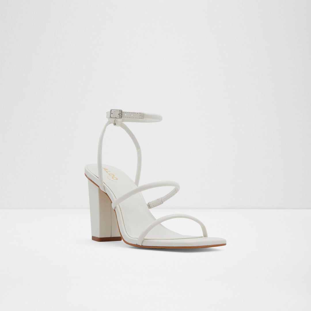 Sandálias em pele branco, salto em bloco - NATAYLA