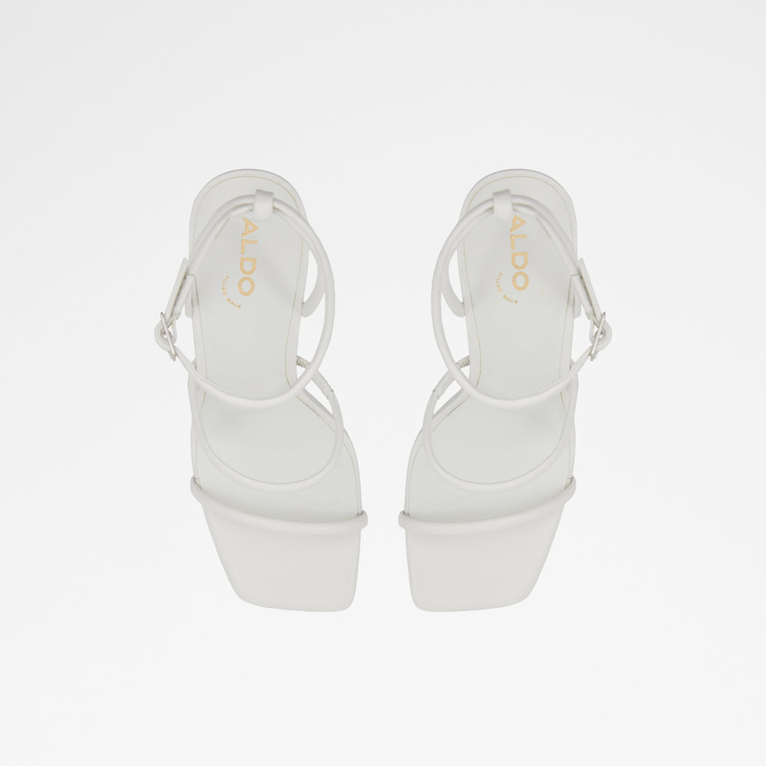 Sandálias em pele branco, salto em bloco - NATAYLA