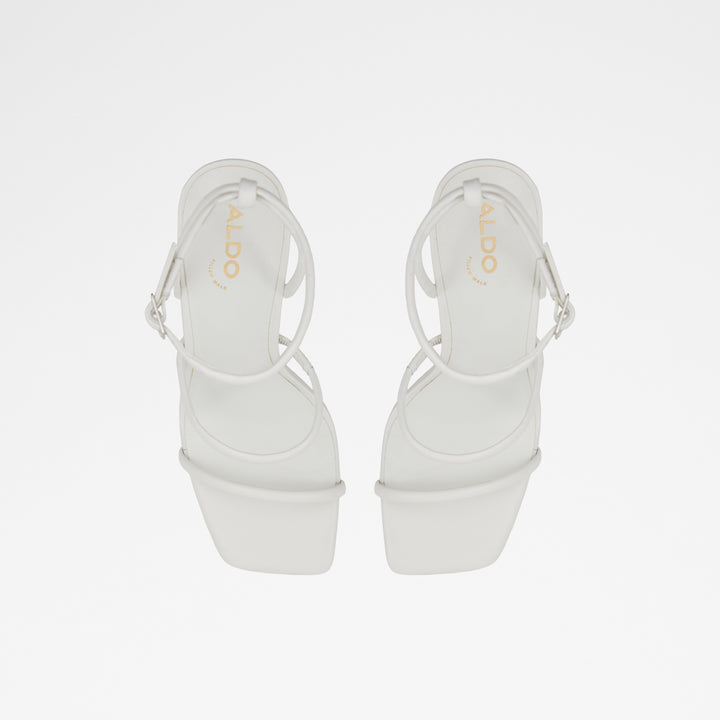 Sandálias em pele branco, salto em bloco - NATAYLA