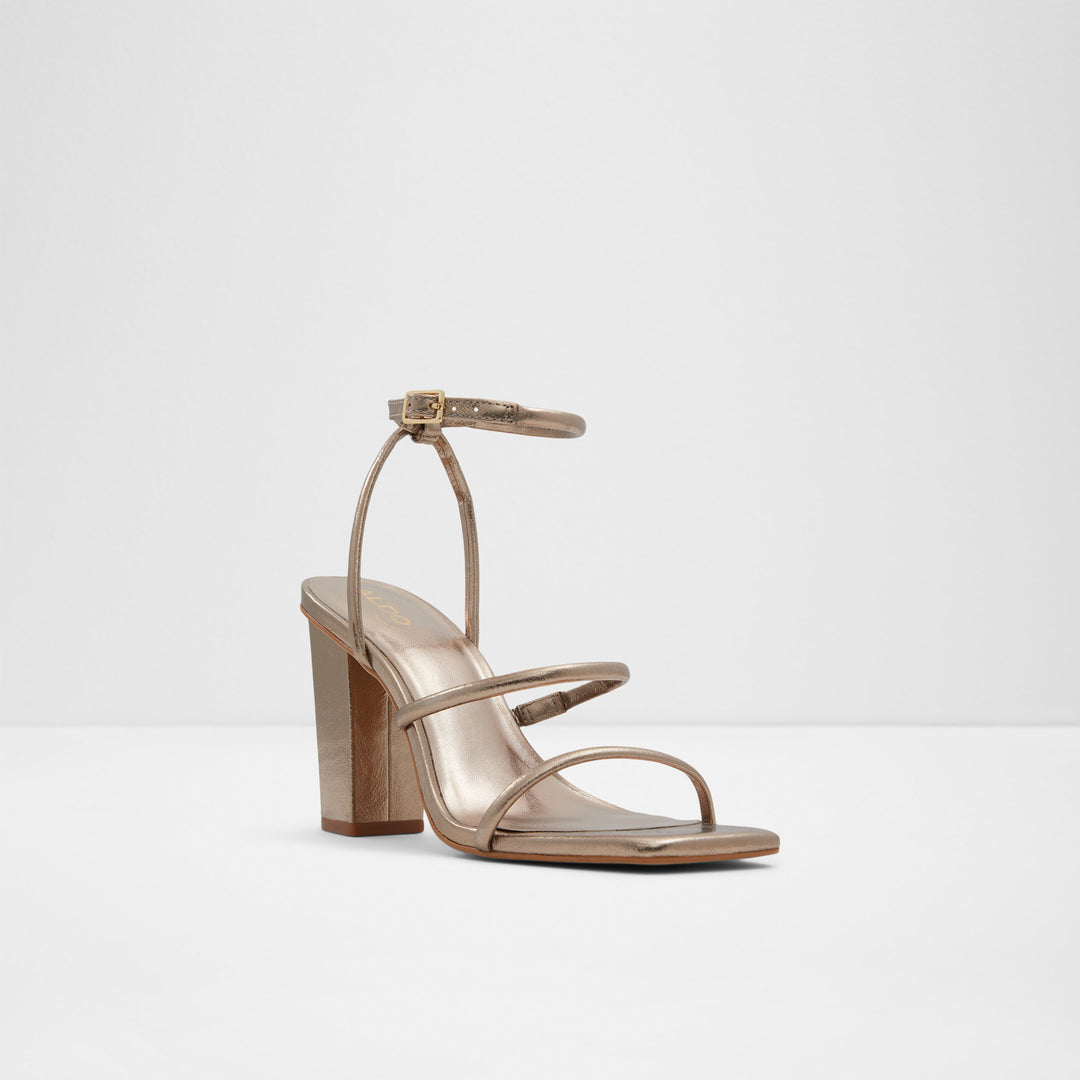 Sandálias em pele dourado, salto em bloco - NATAYLA