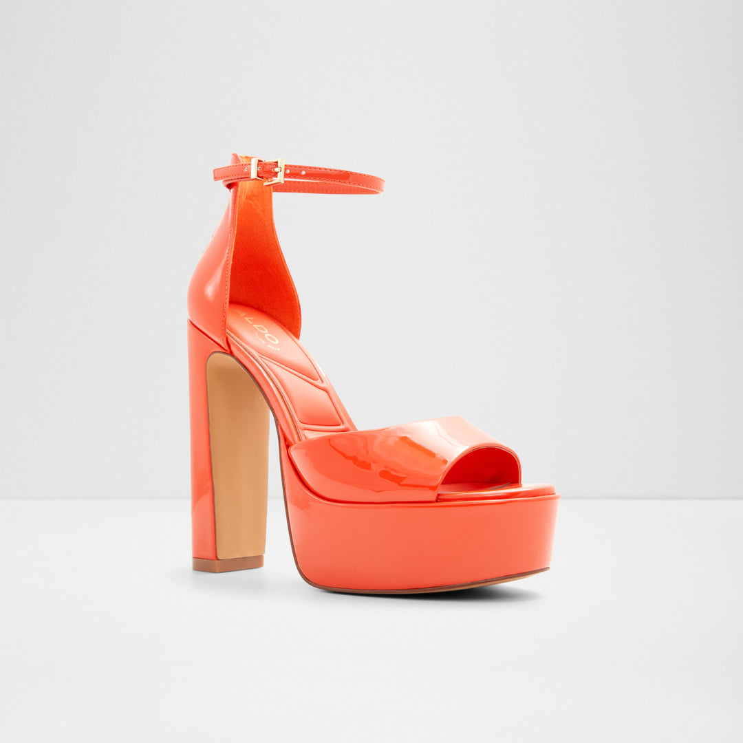 Sandálias em verniz Laranja, salto em bloco com plataforma - NISSA