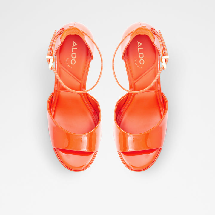 Sandálias em verniz Laranja, salto em bloco com plataforma - NISSA