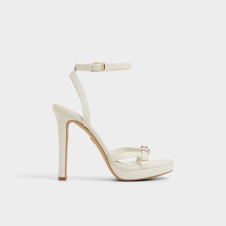Sandálias em branco, salto fino com plataforma - ONAONWAN