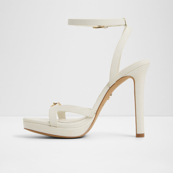 Sandálias em branco, salto fino com plataforma - ONAONWAN