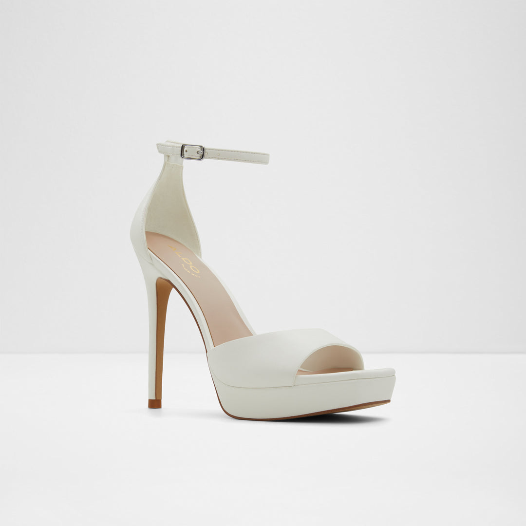 Sandálias em branco, salto fino com plataforma - PRISILLA