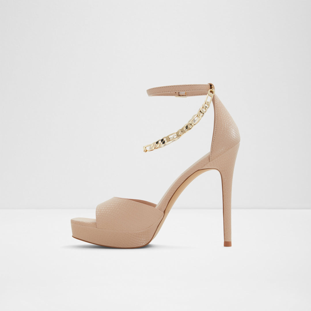 Sandálias em bege, salto fino com plataforma - PRISILLA