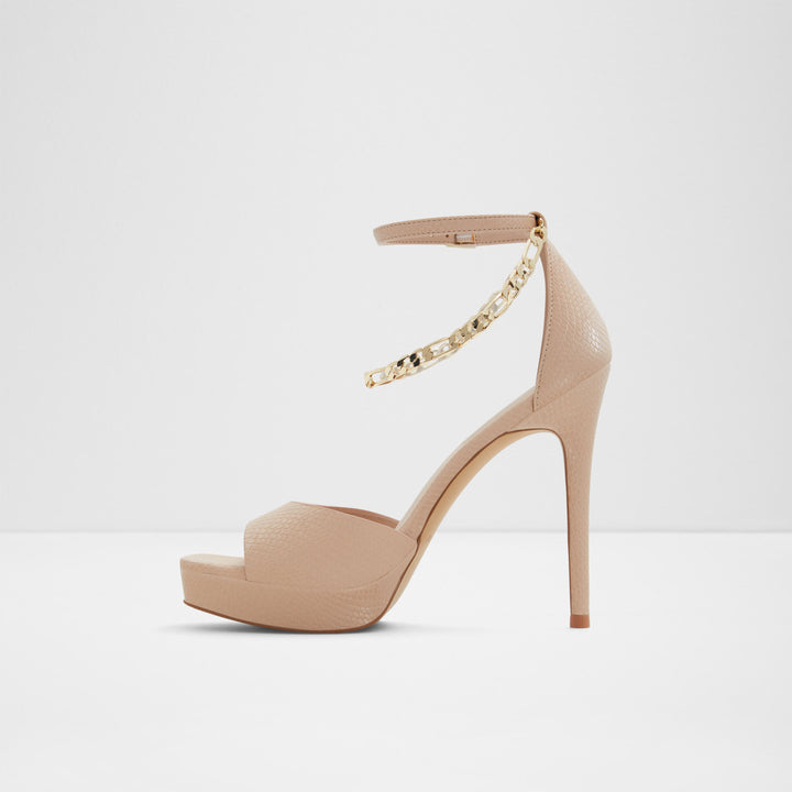 Sandálias em bege, salto fino com plataforma - PRISILLA