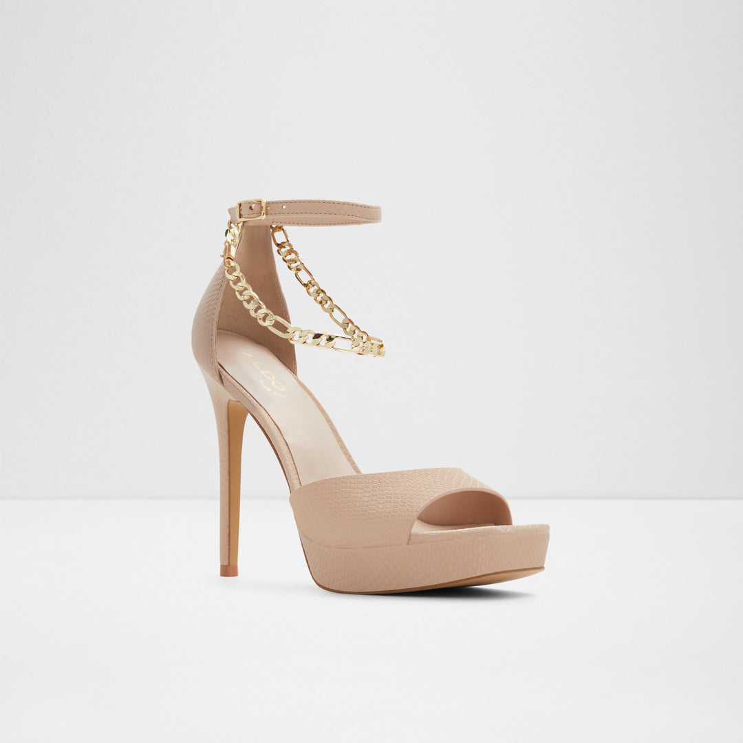 Sandálias em bege, salto fino com plataforma - PRISILLA