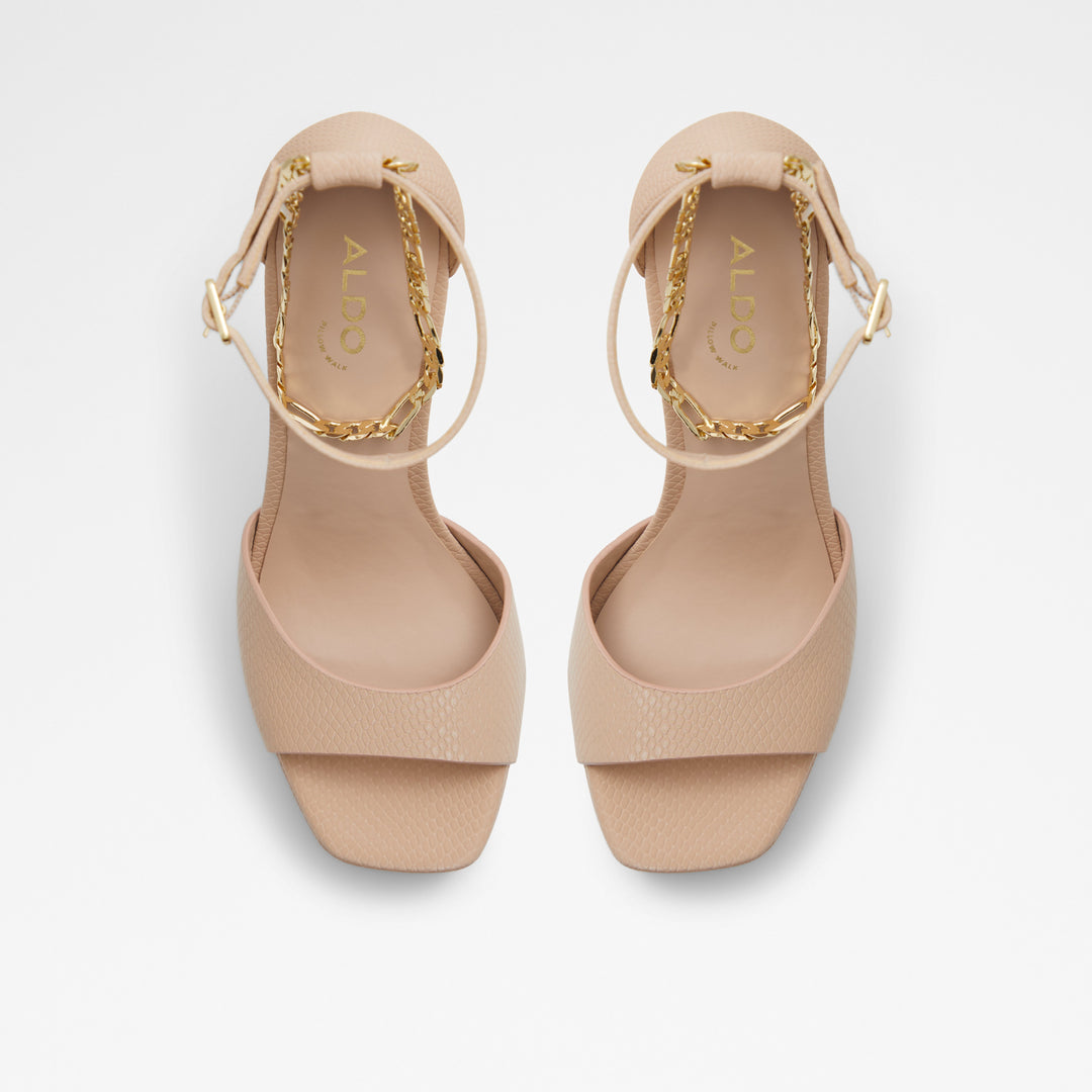 Sandálias em bege, salto fino com plataforma - PRISILLA