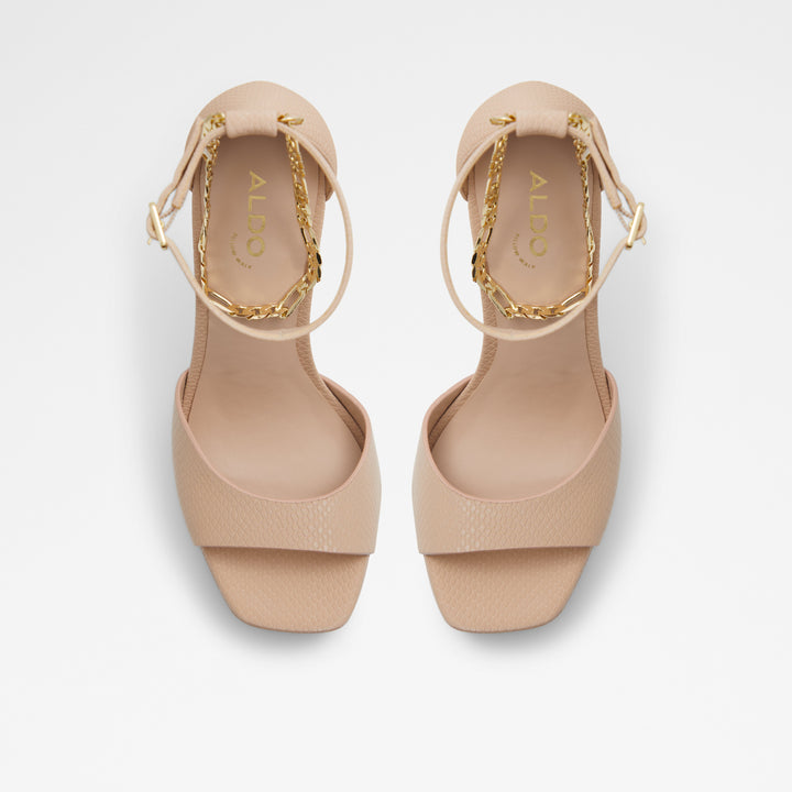 Sandálias em bege, salto fino com plataforma - PRISILLA