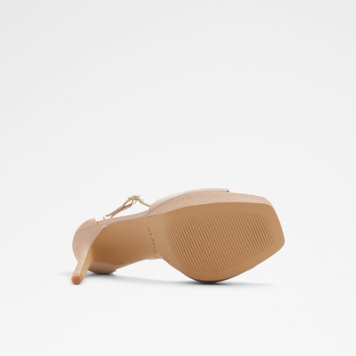 Sandálias em bege, salto fino com plataforma - PRISILLA