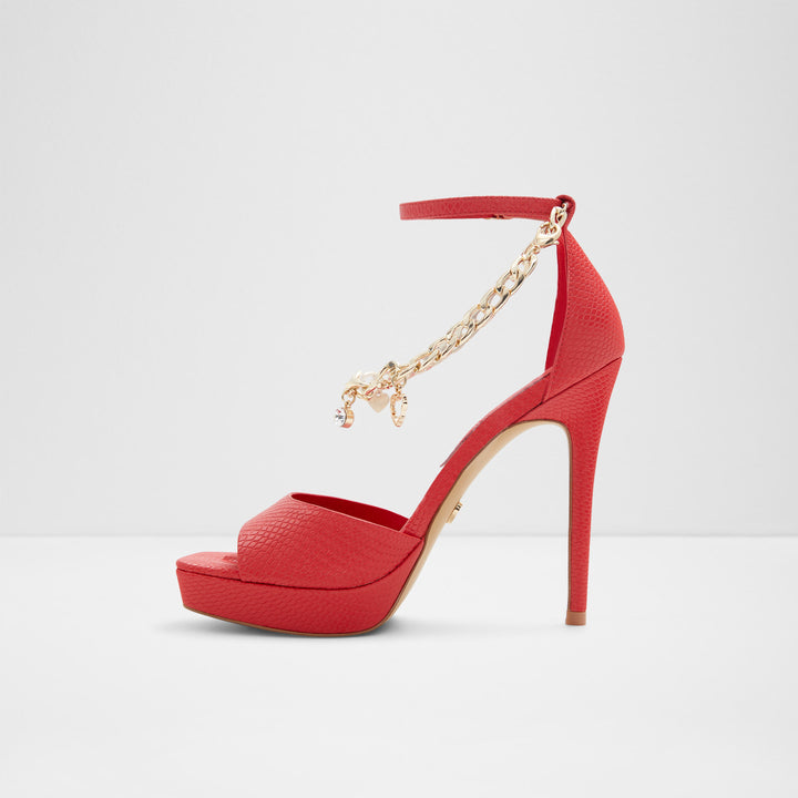 Sandálias em vermelho, salto fino com plataforma - PRISILLA