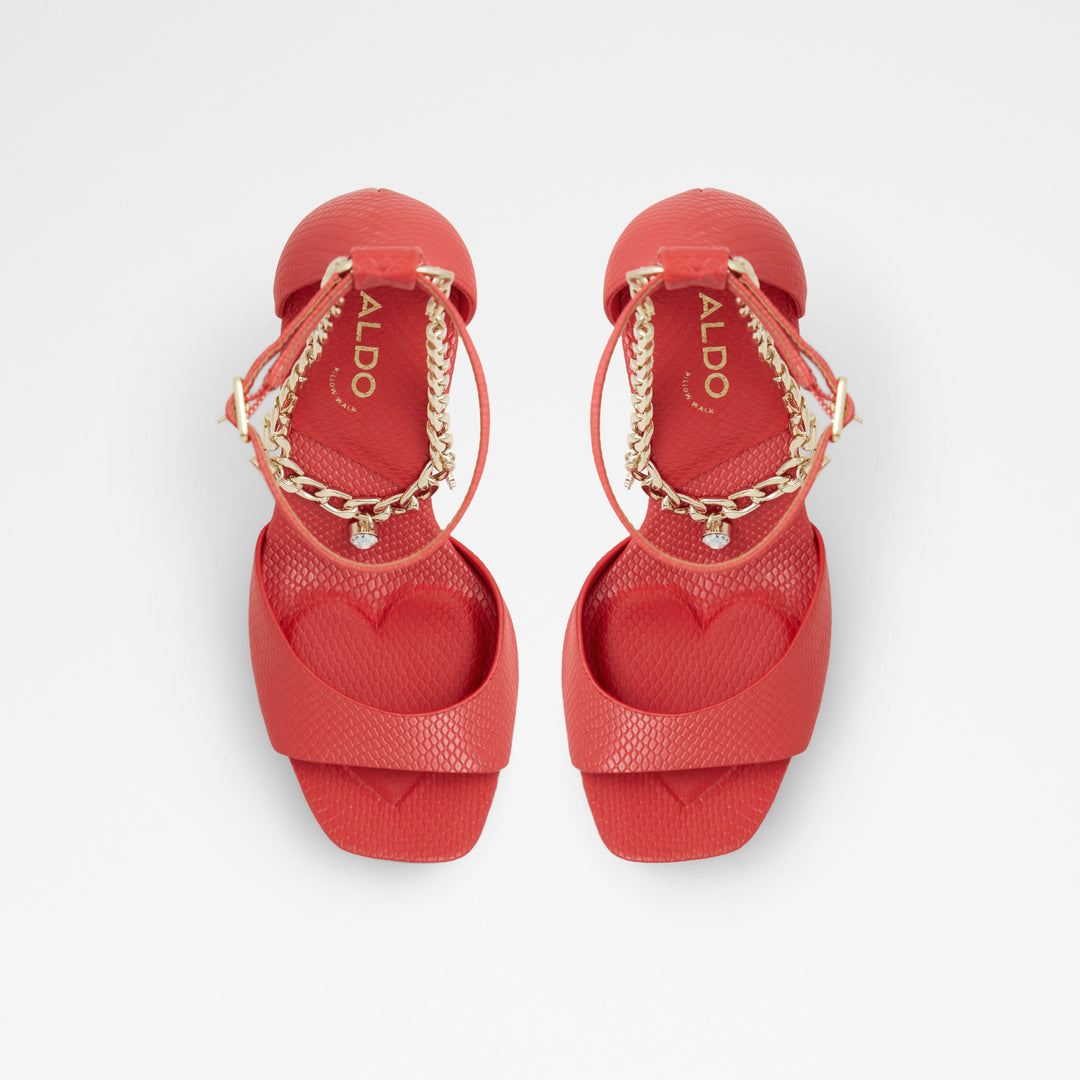 Sandálias em vermelho, salto fino com plataforma - PRISILLA