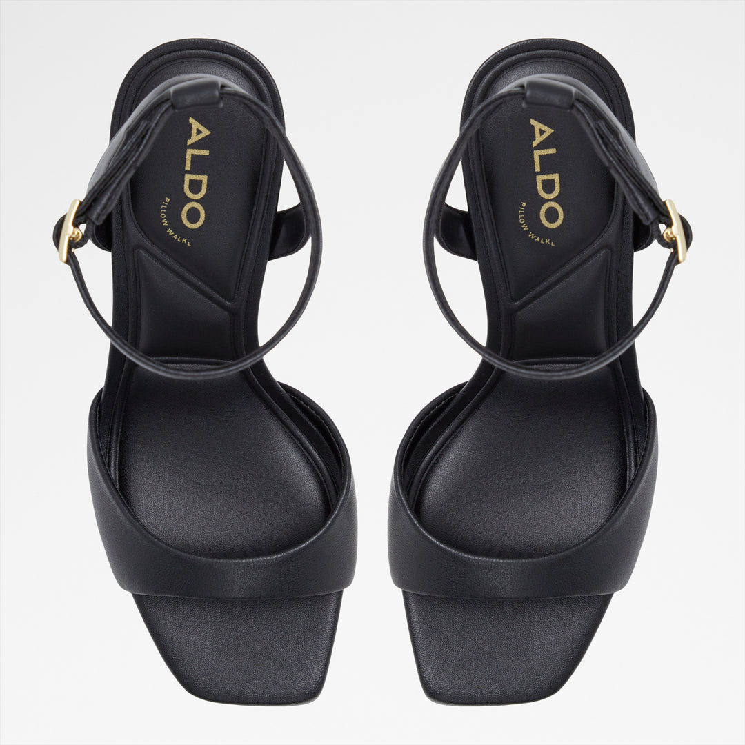 Sandálias em pele preto, salto fino - SAKE