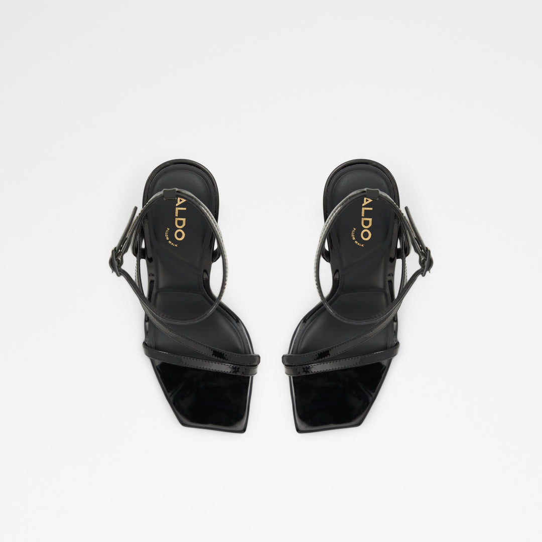 Sandálias em verniz preto, salto fino - SCINTILLA