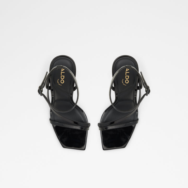 Sandálias em verniz preto, salto fino - SCINTILLA