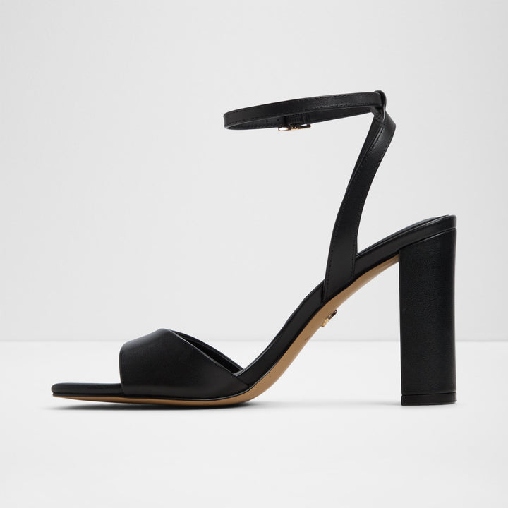 Sandálias em pele preto, salto em bloco - SERENYA
