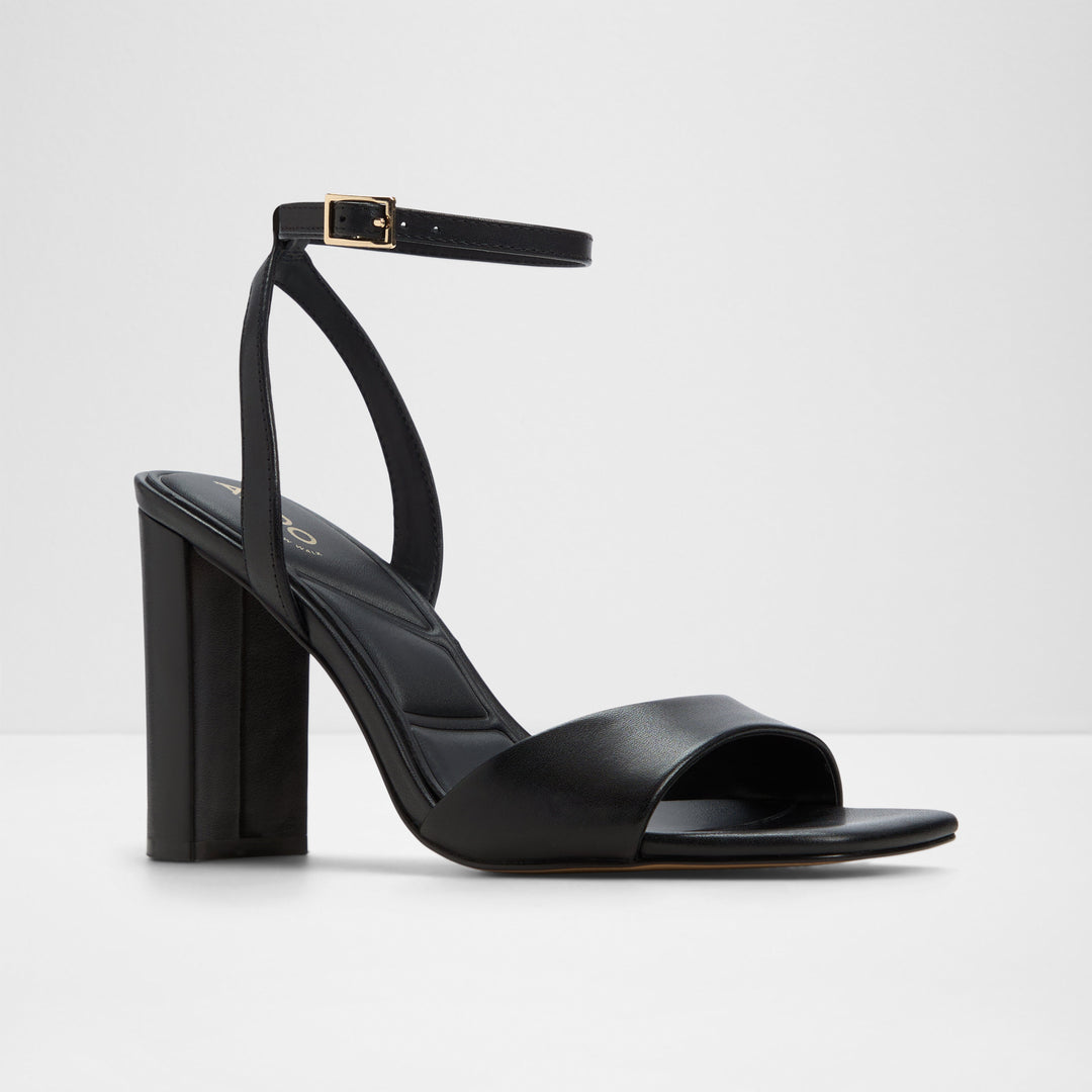 Sandálias em pele preto, salto em bloco - SERENYA