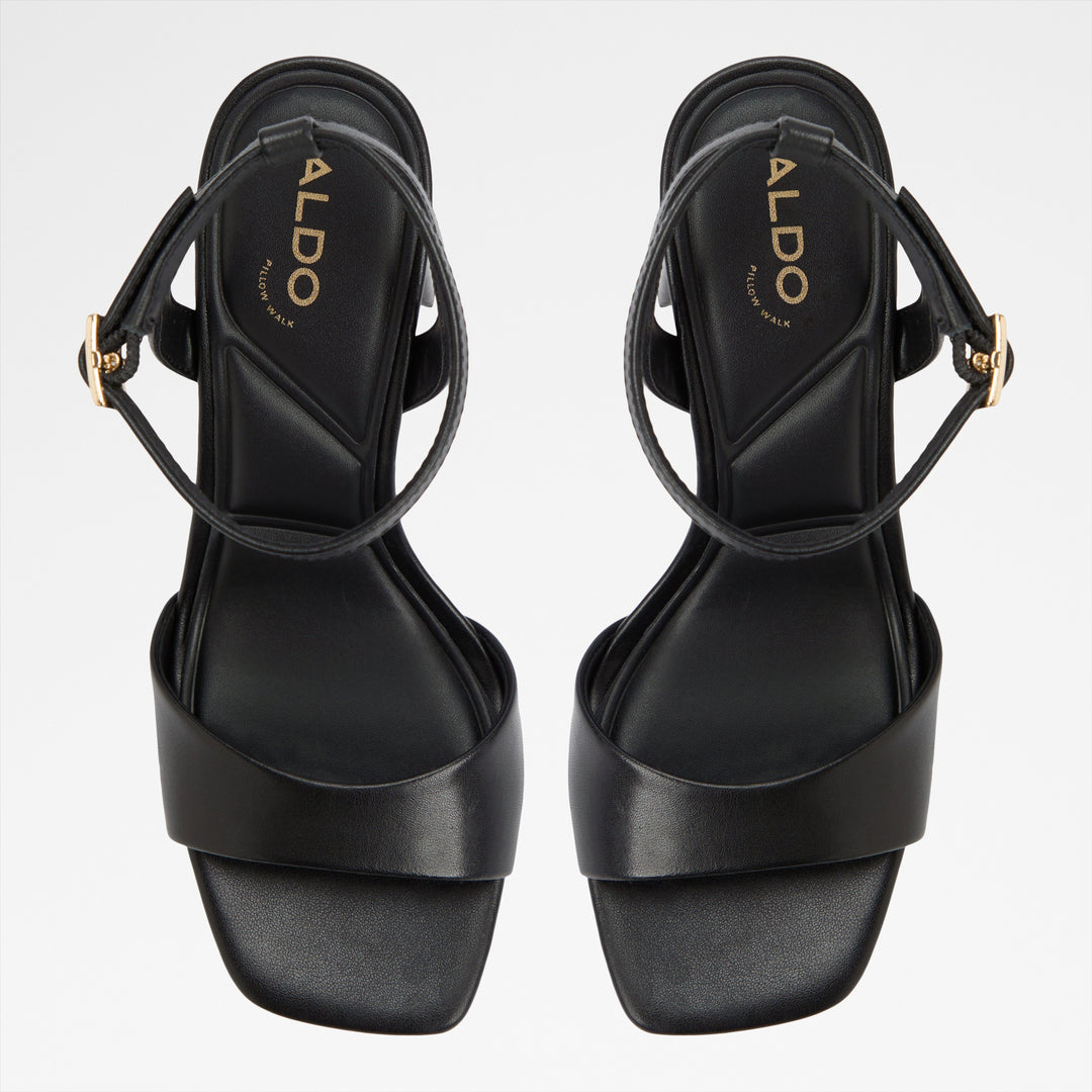 Sandálias em pele preto, salto em bloco - SERENYA