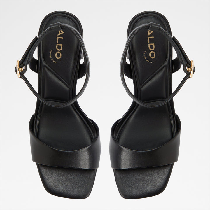 Sandálias em pele preto, salto em bloco - SERENYA