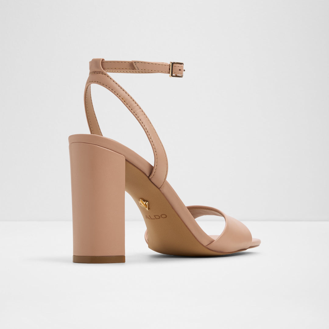 Sandálias em pele bege, salto em bloco - SERENYA