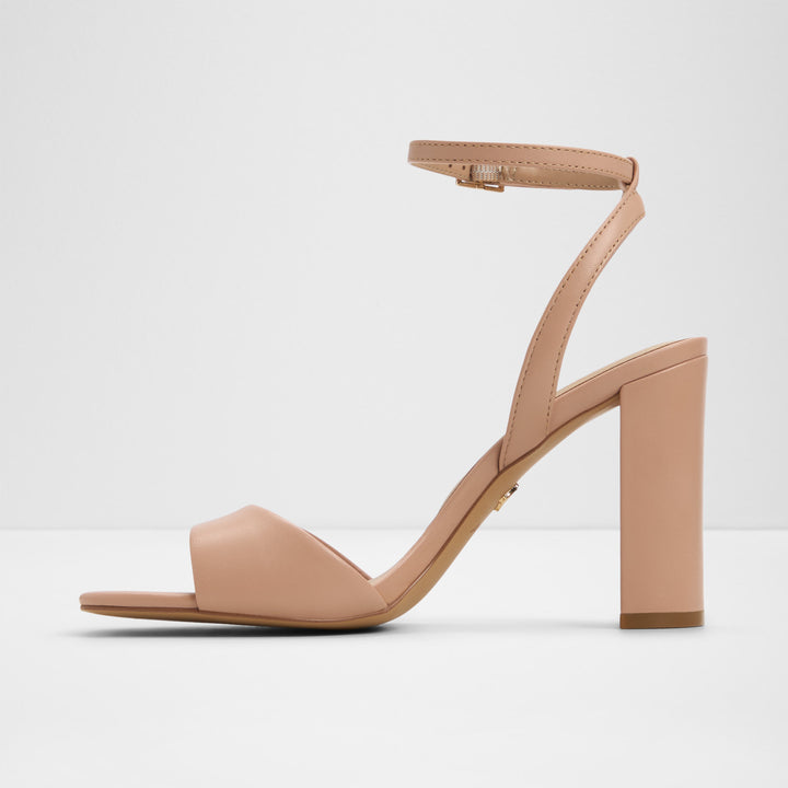 Sandálias em pele bege, salto em bloco - SERENYA