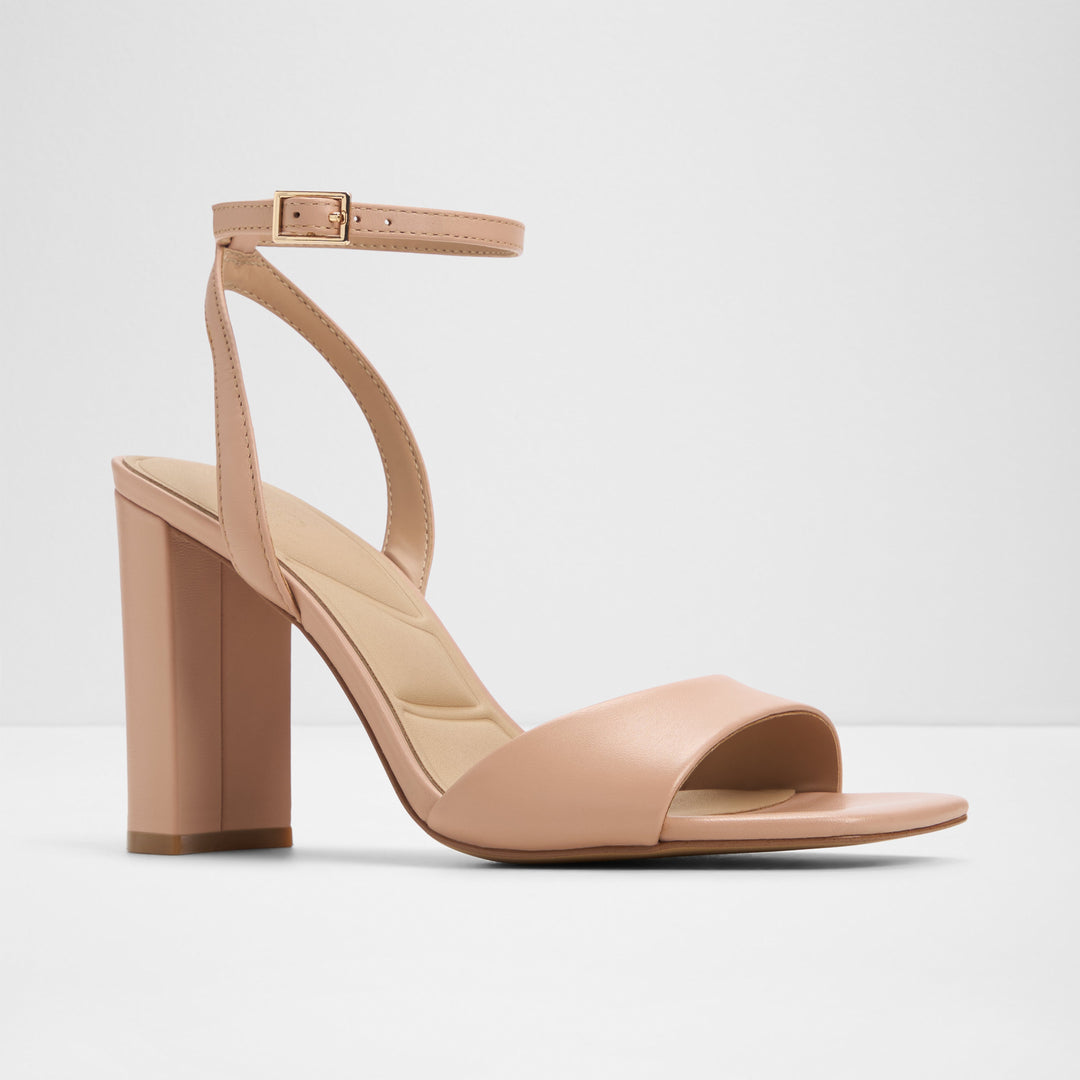 Sandálias em pele bege, salto em bloco - SERENYA