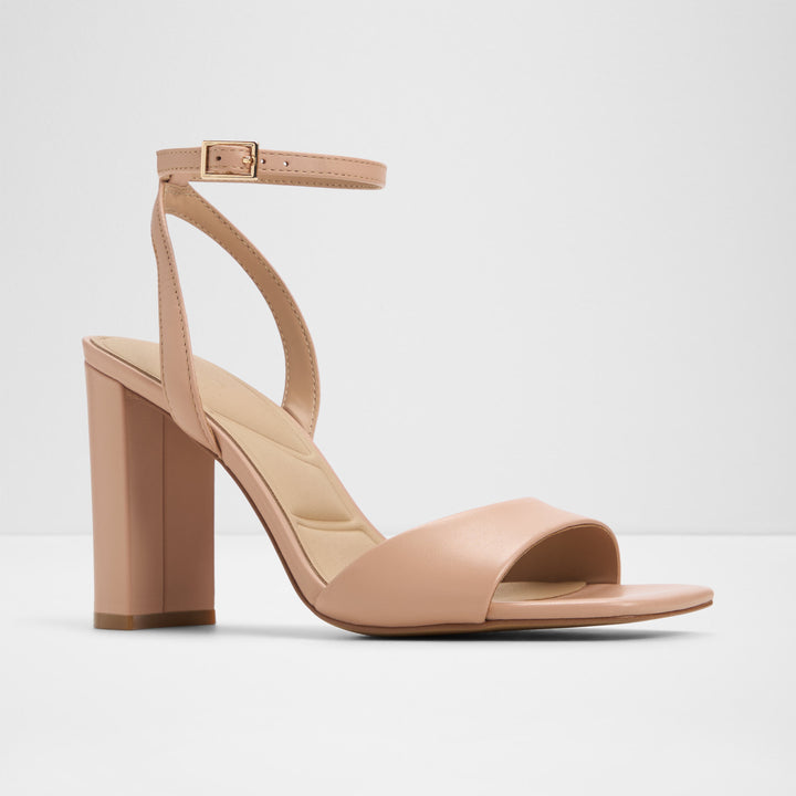Sandálias em pele bege, salto em bloco - SERENYA
