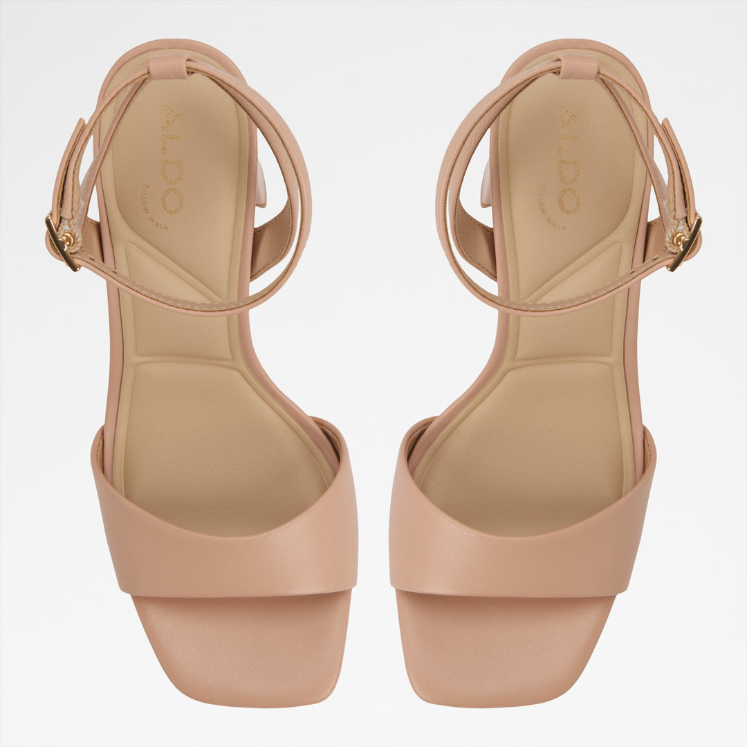 Sandálias em pele bege, salto em bloco - SERENYA