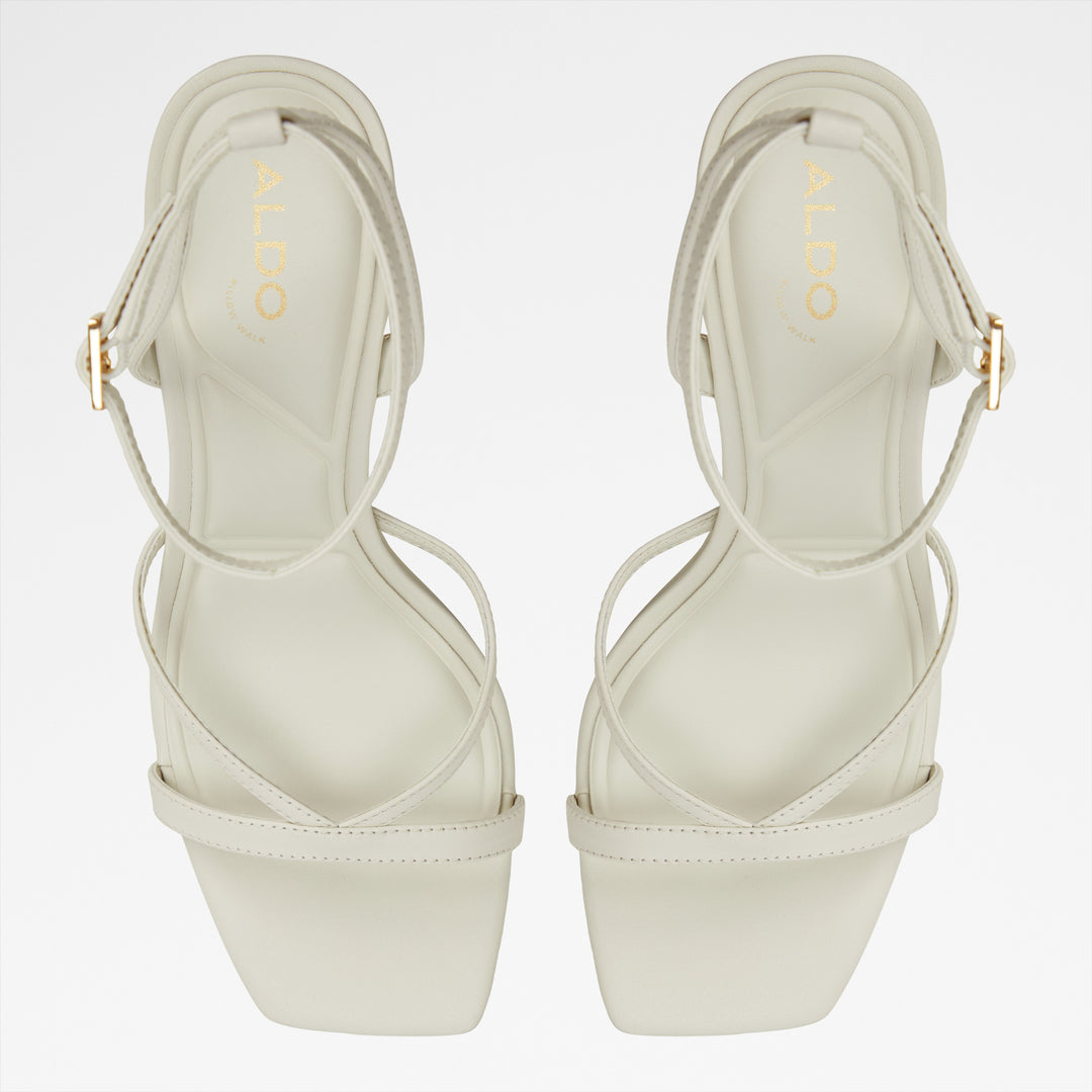 Sandálias em pele branco, salto em bloco - STELLARE