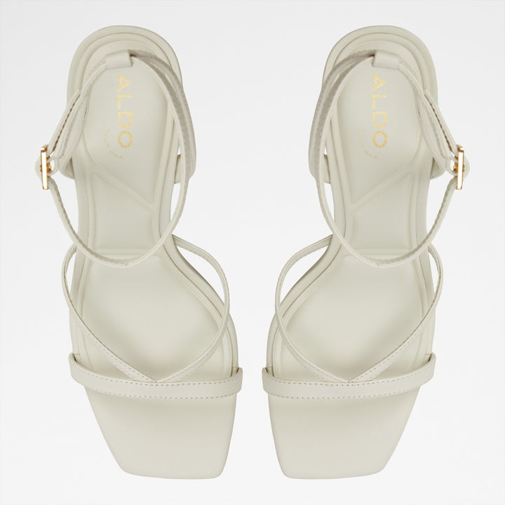 Sandálias em pele branco, salto em bloco - STELLARE
